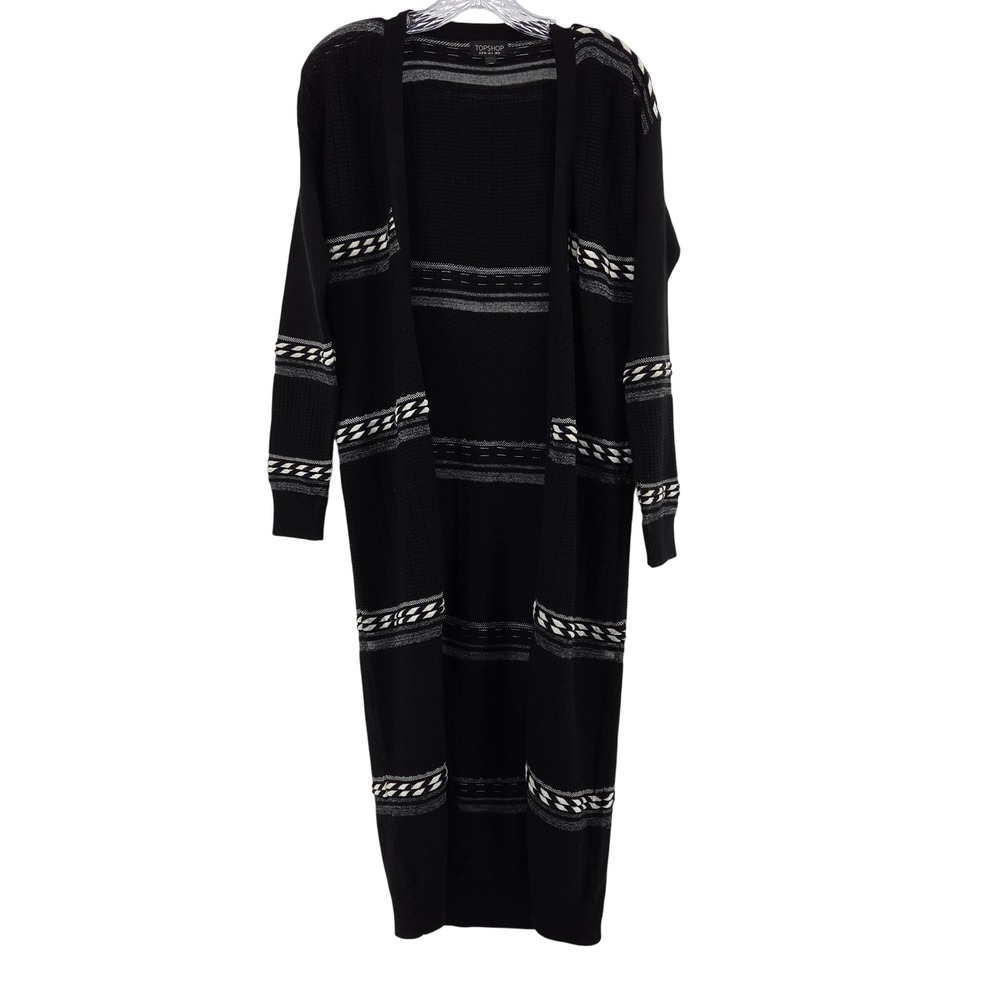 Topshop Cardigan 4 Black Striped Longline Knit Boho Eclectic Duster Sweater